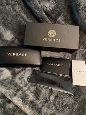 Versace Black Leather Sunglasses Case , box and cleaning rag *new